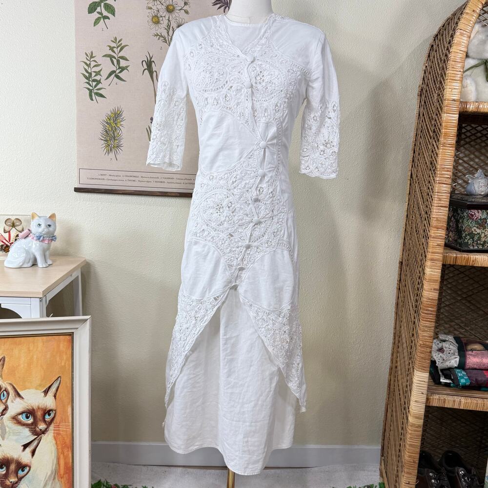 Vintage Lace Layered Midi Dress Shabby Chic Coastal Grandma Cottage Bridal XS